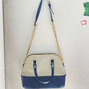 Striped Blue and Cream Banana Republic Crossbody Bag